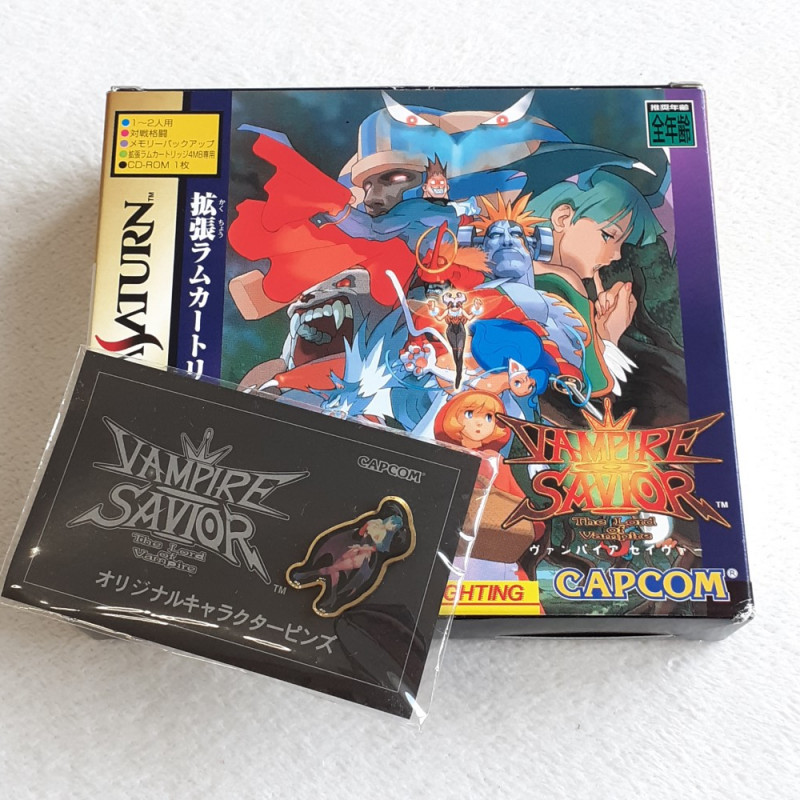 Vampire Savior With 4MB Ram Card Set Edition + Bonus Pins Sega Saturn Japan Ver. TBE Fighting Capcom 1998 Hunter