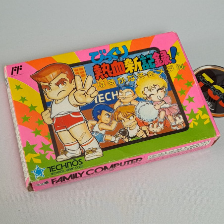 Bikkuri Nekketsu Shin Kiroku! Harukanaru Kin Medal + Reg. Famicom (Nintendo FC) Japan Technos Sport