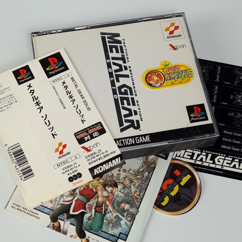 Metal Gear Solid (+Obi, Stickers&Demo) PS1 Japan Ver. Playstation MGS Konami Infiltration Action