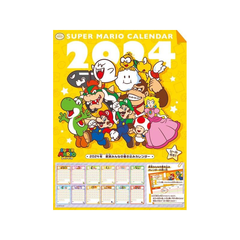 Calendrier Super Mario 2024 Writing Calendar +Sticker For The Family Japan New